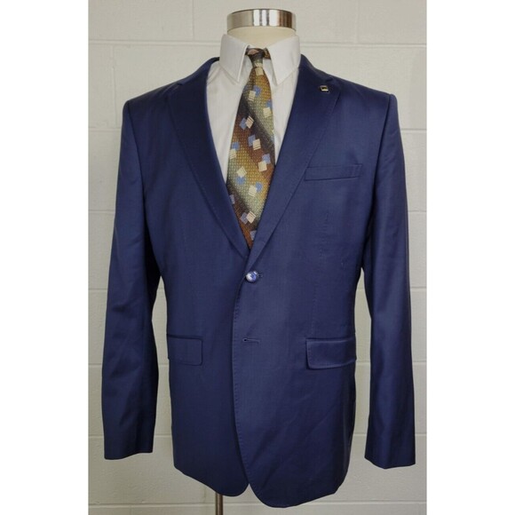 Ted Baker Blue Super 110s Wool Sport‎ Coat Jacket Modern Fit 44R